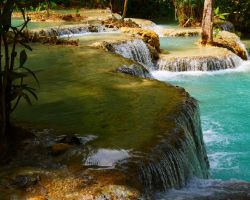Another view of the lower falls at Kuang Si waterfall. Luang Prabang, Laos.