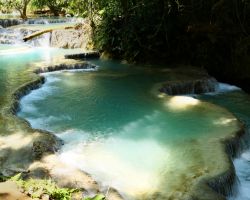 Another view of the lower falls at Kuang Si waterfall. Luang Prabang, Laos.