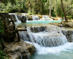 Lower falls at Kuang Si waterfall. Luang Prabang, Laos.