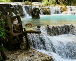 One of the lower falls at Kuang Si waterfall. Luang Prabang, Laos.
