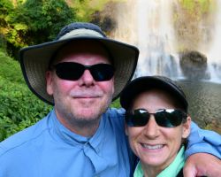 Rick and Alisa at the Tad Yuang Waterfall (last waterfall on our hike). Pakse, Laos.