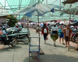 Moto parking at the market. Pakse, Laos.
