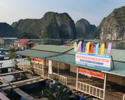 Floating fish farm in Ha Long Bay. Cat Ba Island, Vietnam.