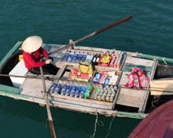Ha Long Bay floating mini mart. Cat Ba Island, Vietnam.