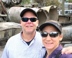 Rick and Alisa in front of a B-52 shot down in the war. Hanoi, Vietnam.