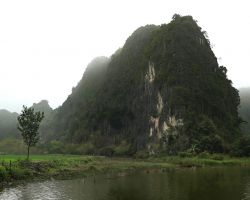 Karsts and rice paddie on one of the misty days. Tam Coc, Vietnam.