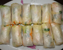 Fresh vegetable spring rolls at our favorite little Tam Coc restaurant. Tam Coc, Vietnam.