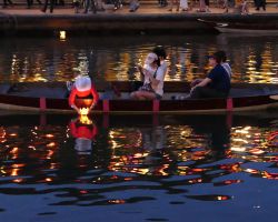 Floating candles released on the river as a prayer for world peace and human happiness. Hoi An, Vietnam.