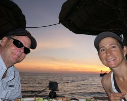 Rick and Alisa having dinner on the beach and watching the sunset. Phu Quoc, Vietnam.