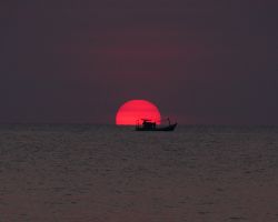 Sunset with Vietnamese trawler. Phu Quoc, Vietnam.