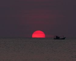 Sunset as the Vietnamese trawler passed. Phu Quoc, Vietnam.