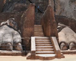 Both lions feet. It's believed there was once a Lion head and mouth which was used as the entrance up the King's palace at the top. Sigiriya, Sri Lanka.