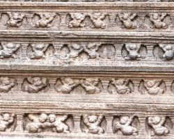 Carved sculpture detail on the step risers of the Vatadage Circular Relic House. Polonnaruwa, Sri Lanka.
