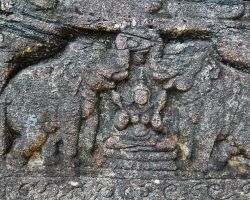 Gal Pota Book of Stone detail of the Queen being bathed by two elephants. This was a sign of royalty. Polonnaruwa, Sri Lanka.