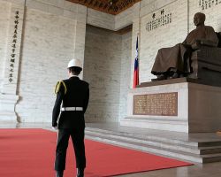 Honor Guards inside the Chiang Kai-shek Memorial. The honor guards change every hour. Greater Taipei, Taiwan.