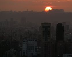 Sunset Taipei skyline view from Elephant Mountain. Greater Taipei, Taiwan.