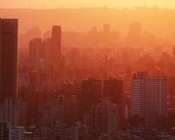 Sun setting on Taipei. Greater Taipei, Taiwan.