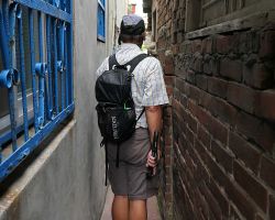 Rick walking down one of several very narrow alleys in Lukang (not the narrowest though). Western Area, Taiwan.