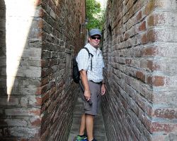 Rick walking down Breast Touching Lane. Western Area, Taiwan.