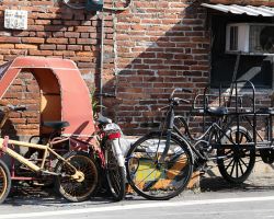 Old bicycles parked along a Lukang street. Western Area, Taiwan.