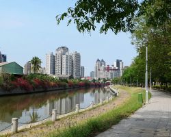 Kaohsiung bike path along the Love River. Southern Area, Taiwan.