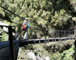 One member of our group crossing the suspension bridge. Western Area, Taiwan.