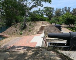 Cannons and moat at the Eternal Golden Castle in Tainan. Southern Area, Taiwan.