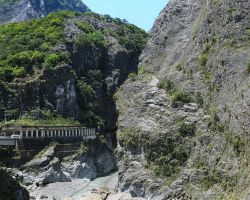River confluence bridge at Swallow Grotto in Taroko Gorge. East Coast, Taiwan.