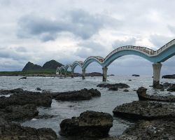 Panorama - Sanxiantai bridge view from mainland. East Coast, Taiwan.