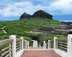 View of Sanxiantai island from the top of the Sanxiantai bridge. East Coast, Taiwan.