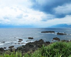 Panorama view from Sanxiantai island looking toward the mainland. East Coast, Taiwan.