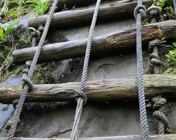 One of several steep ladders leading to the top of the trail. Northern Area, Taiwan.