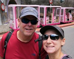 Rick and Alisa in front of their Log Cart. Northern Area, Taiwan.