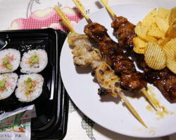 One of our 7/11 meals. 7/11 convenience stores offer many fresh and surprisingly good food items for sale. Osaka, Japan.